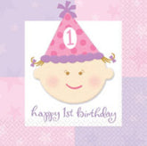 Happy 1st Birthday Girl - 13 Inch Lunch Napkins - 16/pkg.